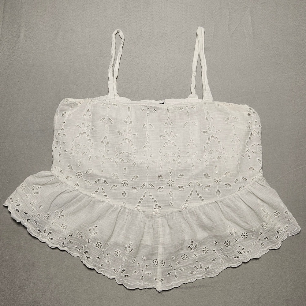 American Eagle Camisole Women Medium White Eyelet Ruffle Peplum Boho Tank Top